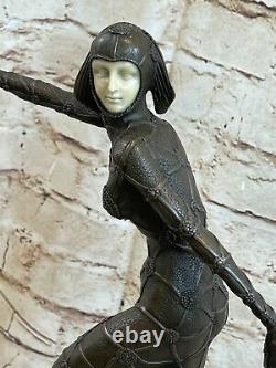 Art Deco / Style New Bronze Marble Sculpture Signed D H Chiparus Of Figurine