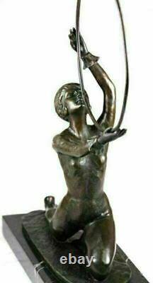 Art Deco Vintage Signed Preiss Marble Bronze Semi Chair Woman Figure Sculpture
