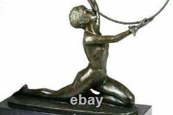 Art Deco Vintage Signed Preiss Marble Bronze Semi Chair Woman Figure Sculpture