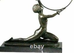Art Deco Vintage Signed Preiss Marble Bronze Semi Chair Woman Sculpture Figure