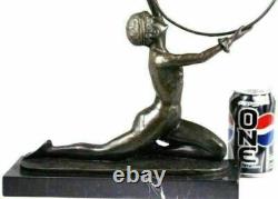 Art Deco Vintage Signed Preiss Marble Bronze Semi-Nude Woman Chair Sculpture Figurine