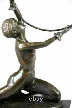 Art Deco Vintage Signed Preiss Marble Bronze Semi-Nude Woman Chair Sculpture Figurine