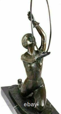Art Deco Vintage Signed Preiss Marble Bronze Semi-Nude Woman Chair Sculpture Figurine