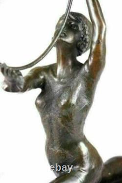 Art Deco Vintage Signed Preiss Marble Bronze Semi-Nude Woman Chair Sculpture Figurine