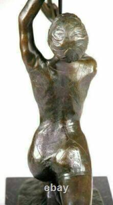 Art Deco Vintage Signed Preiss Marble Bronze Semi-Nude Woman Chair Sculpture Figurine