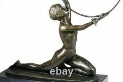 Art Deco Vintage Signed Preiss Marble Bronze Semi-Nude Woman Chair Sculpture Figurine