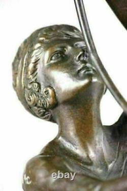 Art Deco Vintage Signed Preiss Marble Bronze Semi Nude Woman Sculpture Figure Nr