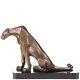 Art Deco Bronze Sitting Panther Sculpture On Marble Signed By Henry Moore