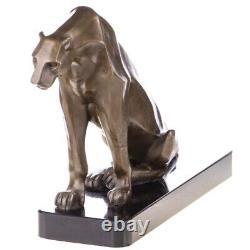 Art Deco bronze sitting Panther sculpture on marble Signed by Henry Moore