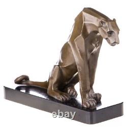 Art Deco bronze sitting Panther sculpture on marble Signed by Henry Moore