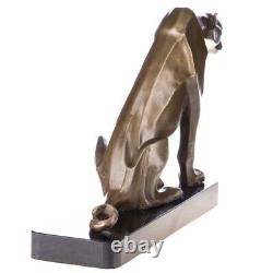 Art Deco bronze sitting Panther sculpture on marble Signed by Henry Moore