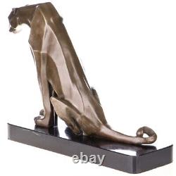 Art Deco bronze sitting Panther sculpture on marble Signed by Henry Moore