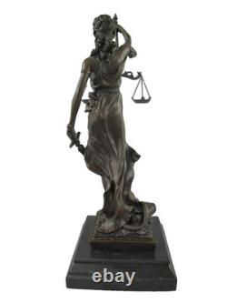 Art Deco bronze statue of Justitia on black marble after Mayer