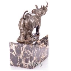 Art Deco rhinoceros sculpture in bronze on black marble after Milo