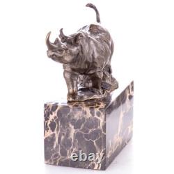 Art Deco rhinoceros sculpture in bronze on black marble after Milo