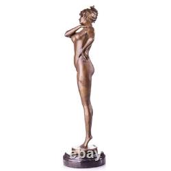 Art Nouveau Bronze Female Sculpture on a Black Marble Base after Nick
