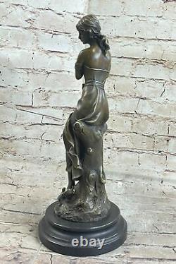 Art Nouveau Signed Moreau Large Detailed 100% Genuine Bronze Sculpture Marble