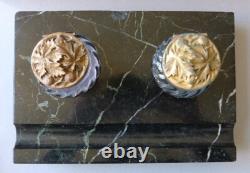 Art Nouveau inkwell in marble + bronze + Baccarat crystal signed BOYER