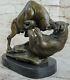 Art Signed Bull Fights With Bear Marble Bronze Statue Lost Wax Method Opens