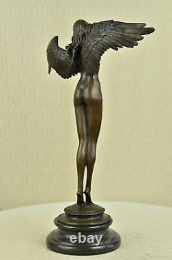 Artisanal Bronze Sculpture Marble Balance Weinman By Signed Angel Woman Chair Decor
