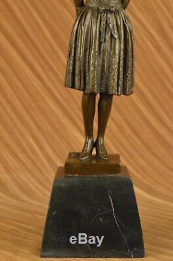 Artisanal Bronze Sculpture Marble Base House Housewife Mom Original Signed
