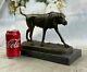 Artisanal Bronze Sculpture Of A Foxhound Dog On Marble Base, Signed Figurine