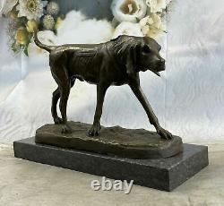 Artisanal Bronze Sculpture of a Foxhound Dog on Marble Base, Signed Figurine