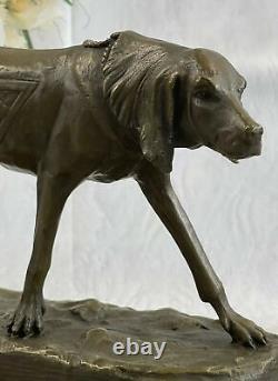 Artisanal Bronze Sculpture of a Foxhound Dog on Marble Base, Signed Figurine
