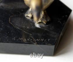 Ashtray Marble And Goose In Bronze Art Nouveau Signed A. Marionnet