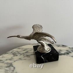 Automobile mascot signed Jactel bird in bronze on marble base M3295