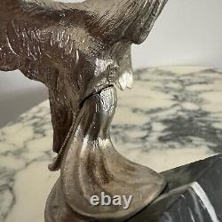 Automobile mascot signed Jactel bird in bronze on marble base M3295