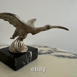 Automobile mascot signed Jactel bird in bronze on marble base M3295