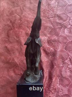 BRONZE ELEPHANT RAMPAGING on Marble Base Signed CLAUDE L 170 mm W 80 mm H 280 mm