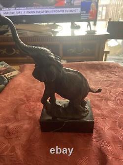 BRONZE ELEPHANT RAMPAGING on Marble Base Signed CLAUDE L 170 mm W 80 mm H 280 mm