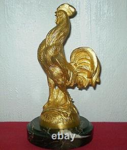 BRONZE SIGN MAURICE FRECOURT singing rooster on marble base
