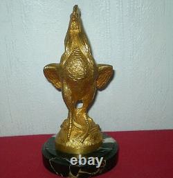 BRONZE SIGN MAURICE FRECOURT singing rooster on marble base