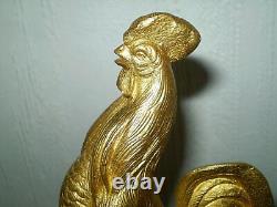 BRONZE SIGN MAURICE FRECOURT singing rooster on marble base