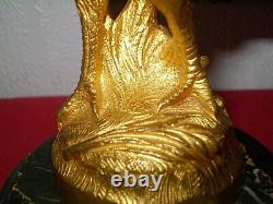 BRONZE SIGN MAURICE FRECOURT singing rooster on marble base