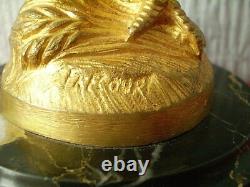 BRONZE SIGN MAURICE FRECOURT singing rooster on marble base