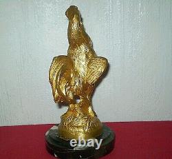 BRONZE SIGNED MAURICE FRECOURT singing rooster on marble base