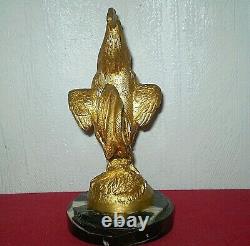BRONZE SIGNED MAURICE FRECOURT singing rooster on marble base