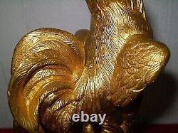 BRONZE SIGNED MAURICE FRECOURT singing rooster on marble base