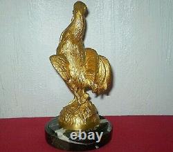 BRONZE SIGNED MAURICE FRECOURT singing rooster on marble base