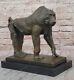 Baboon Sculpture Statue Figurine Bronze Metal Signed On Marble Base By