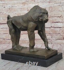 Baboon Sculpture Statue Figurine Bronze Metal Signed On Marble Base By