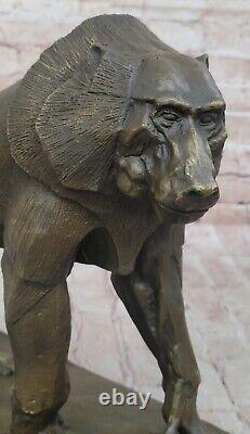 Baboon Sculpture Statue Figurine Bronze Metal Signed On Marble Base By