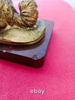 Barbedienne Founder Loulou Dog Bronze Gilded Signed E. FREMIET 1824/1910 On Marble