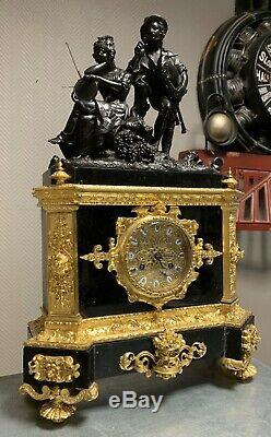 Beautiful Bronze Clock Double Patina And Marble Signed Laguesse & Farret
