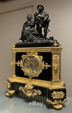 Beautiful Bronze Clock Double Patina And Marble Signed Laguesse & Farret