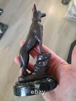 Beautiful Bronze Dog On Marble Base Signed Olier